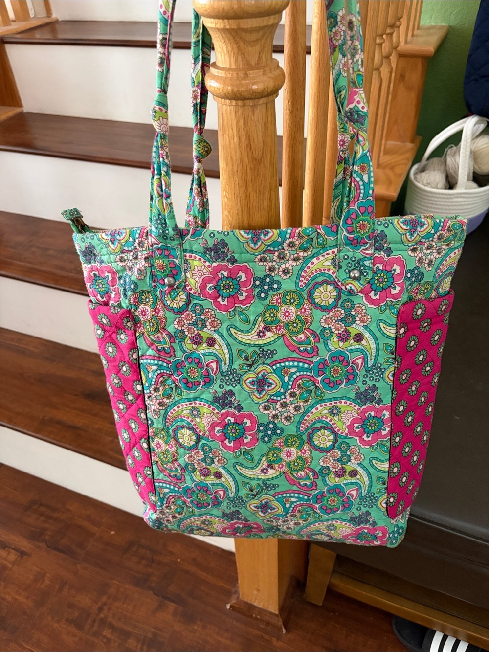 Floral Quilted Tote Bag in Teal and Pink